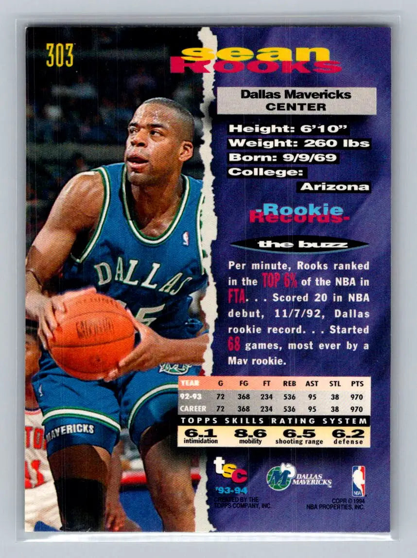 1993-94 Stadium Club #303 Sean Rooks Dallas Mavericks - Basketball Card Single