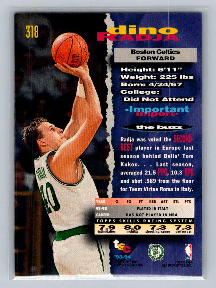 1993-94 Stadium Club #318 Dino Radja Boston Celtics Rookie - Basketball Card Single