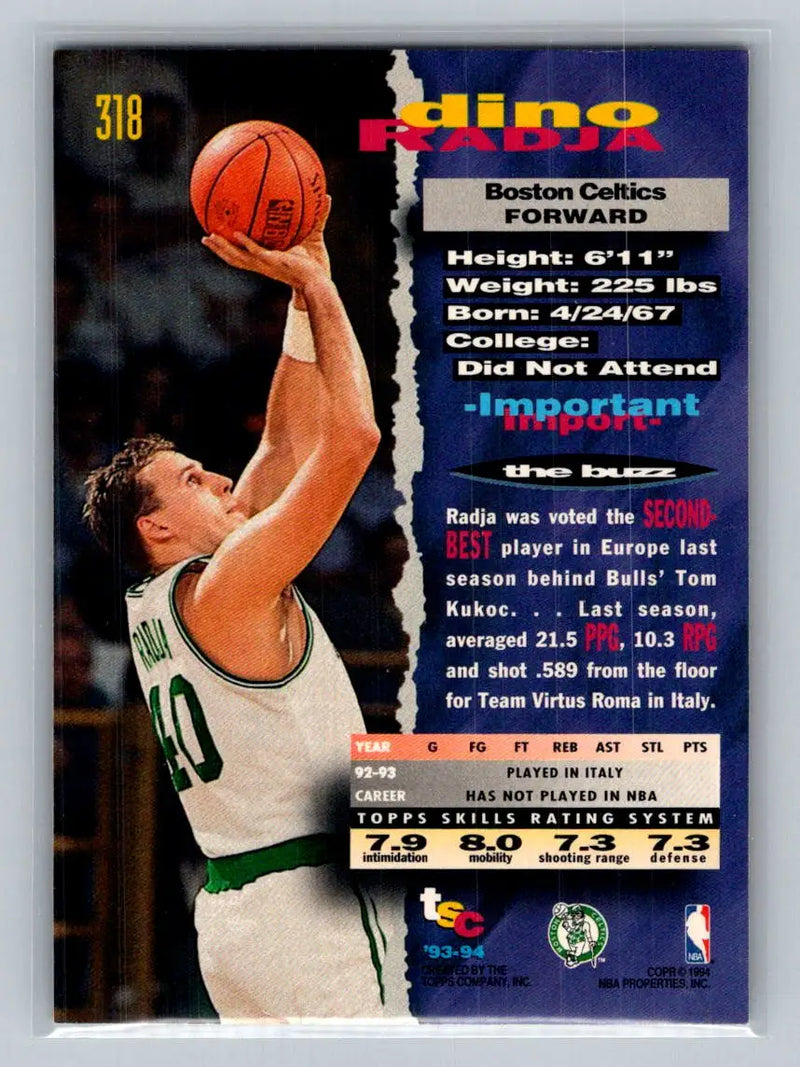 1993-94 Stadium Club #318 Dino Radja Boston Celtics Rookie - Basketball Card Single