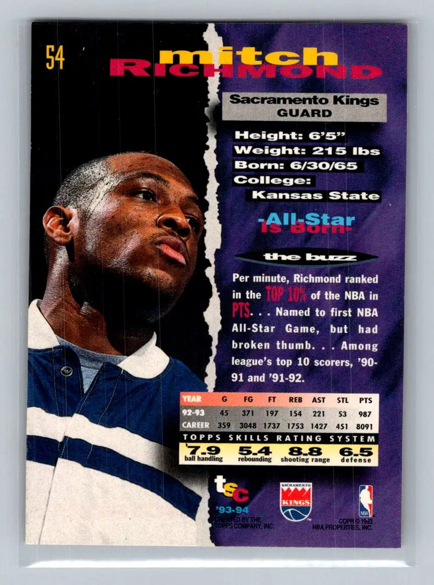 1993-94 Stadium Club #54 Mitch Richmond Sacramento Kings - Basketball Card Single