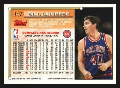 1993-94 Topps Bill Laimbeer #147 Detroit Pistons