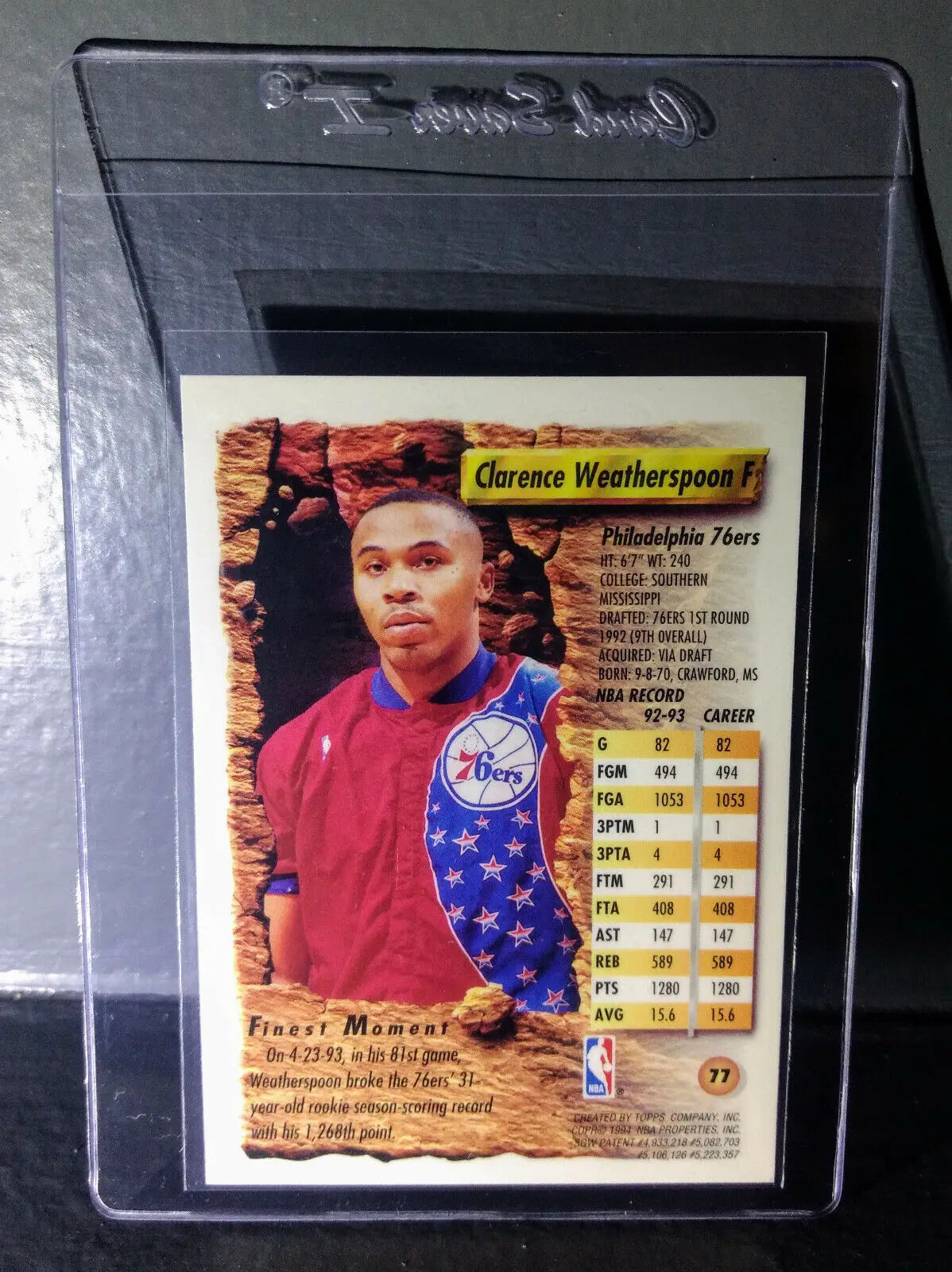 1993-94 Topps Finest Clarence Weatherspoon #77 Basketball Card - Basketball Card Single