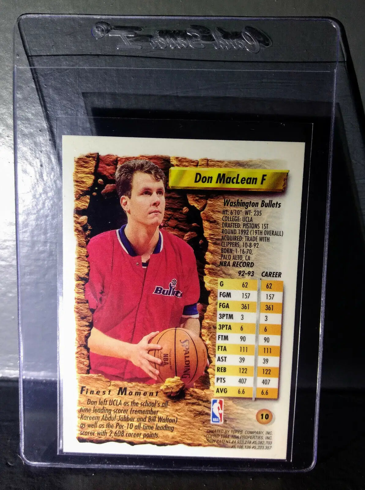 1993-94 Topps Finest Don MacLean #10 Basketball Card - Basketball Card Single
