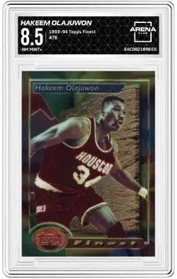 Graded Finest Hakeem Olajuwon 1993-94 Topps Finest basketball card in product BasketBall Arena Club 8.5