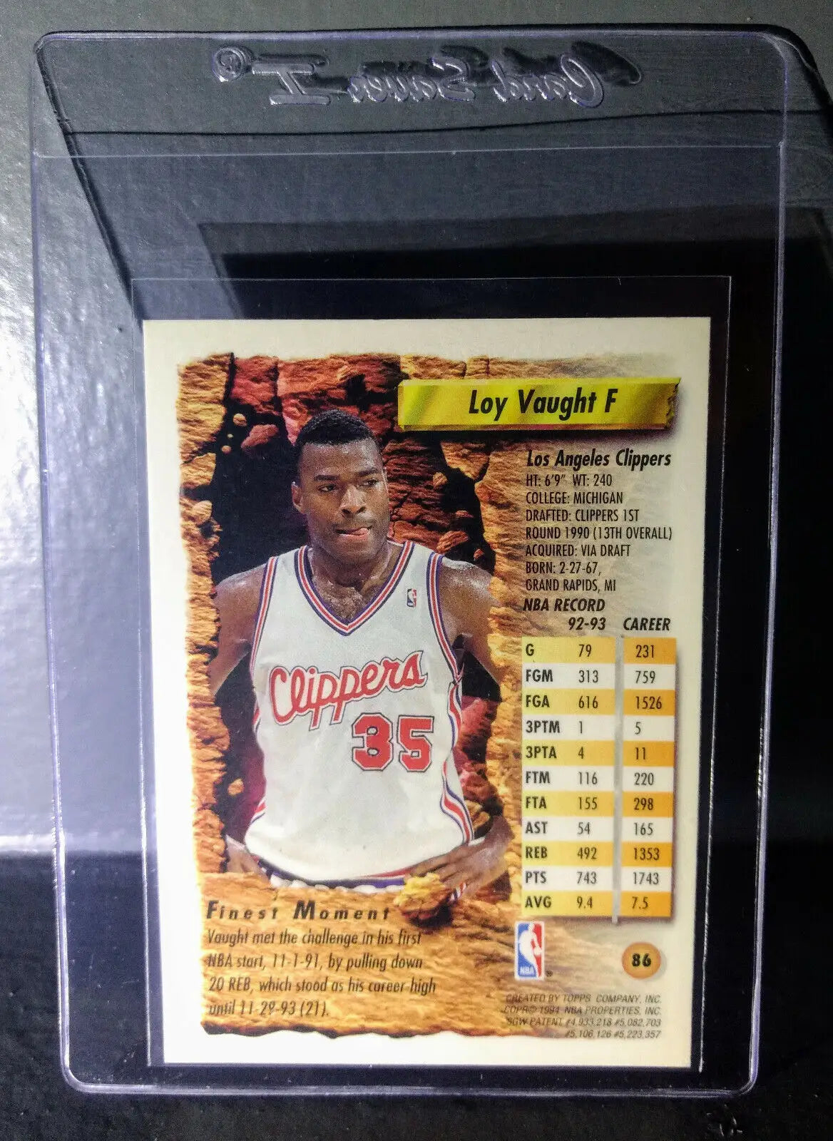 1993-94 Topps Finest Loy Vaught #86 Basketball Card - Basketball Card Single