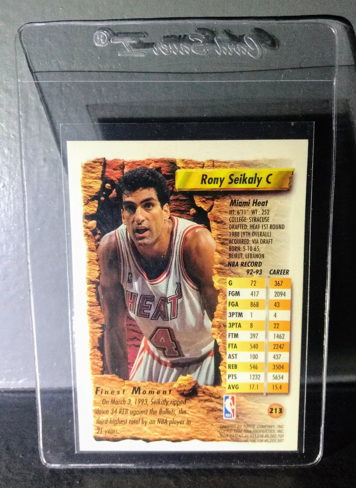 1993-94 Topps Finest Rony Seikaly #213 Basketball Card - Basketball Card Single