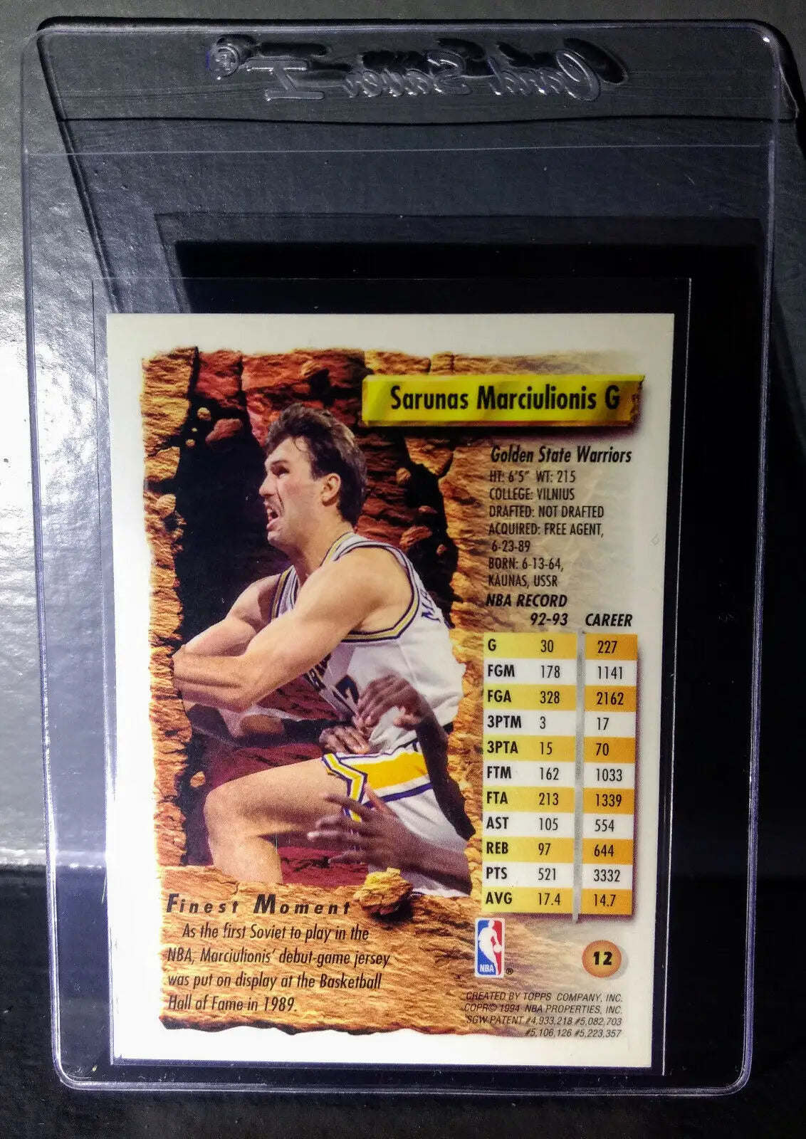 1993-94 Topps Finest Sarunas Marciulionis #12 Basketball Card - Basketball Card Single