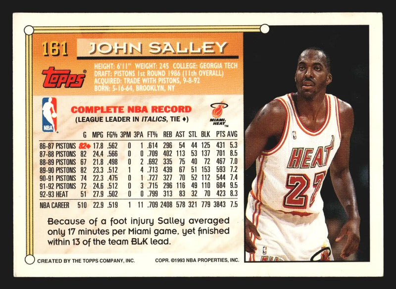 1993-94 Topps Gold #161 John Salley Miami Heat