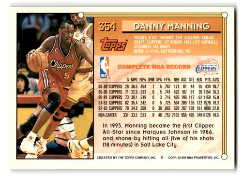 1993-94 Topps Gold Danny Manning basketball card with original gloss Clippers ID 72719