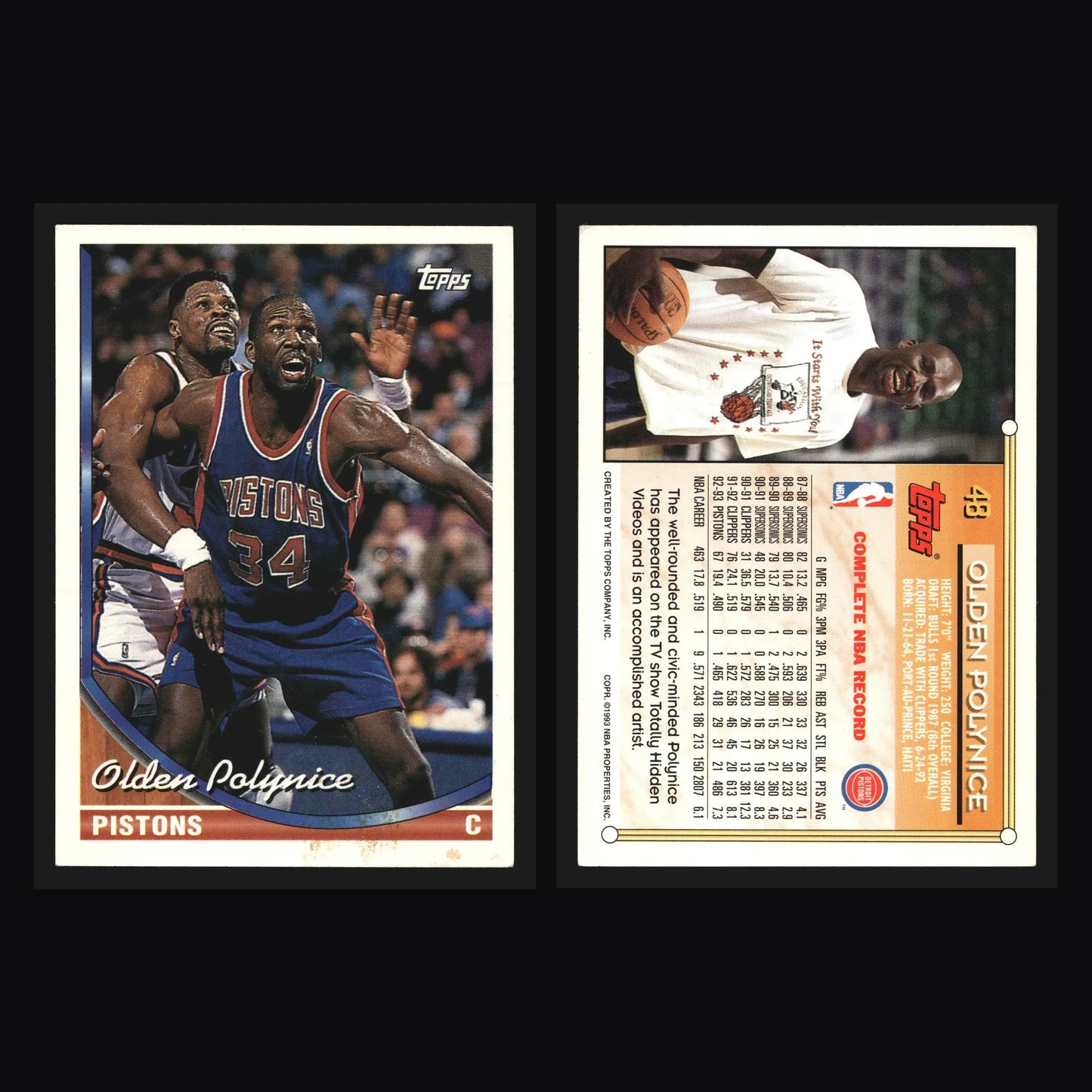 1993-94 Topps Olden Polynice #48 Detroit Pistons