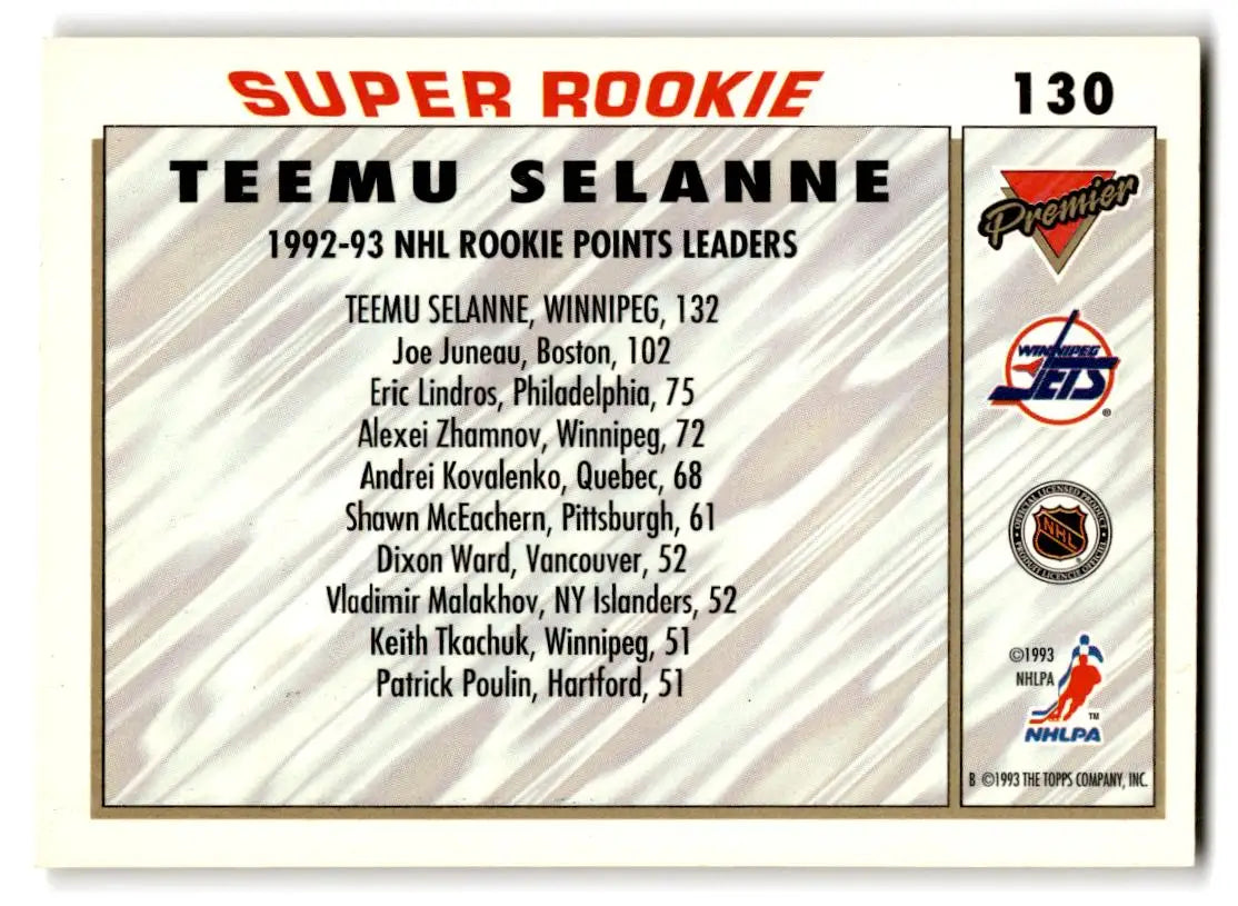 1993-94 Topps Premier #130 Teemu Selanne - Hockey Card Single