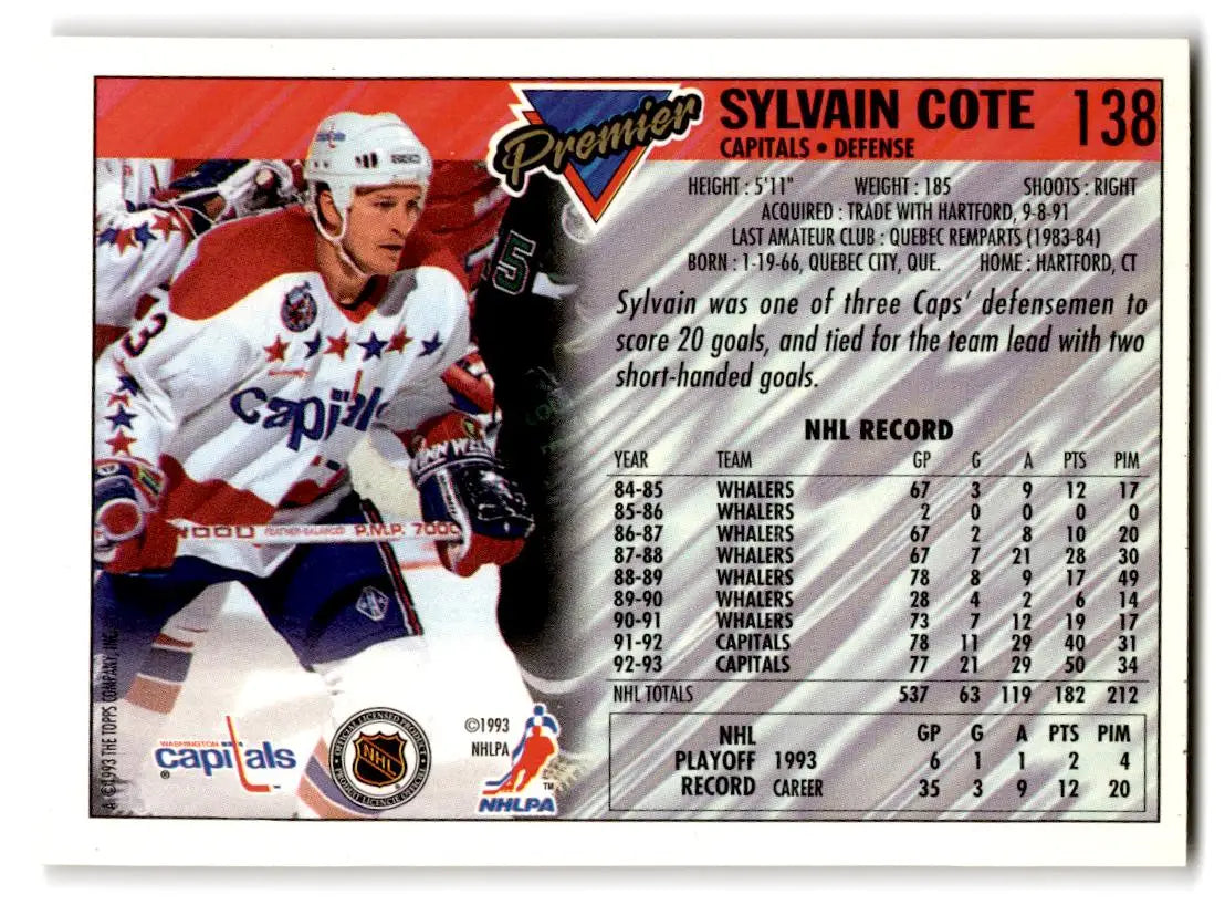 1993-94 Topps Premier #138 Sylvain Cote Gold - Hockey Card Single