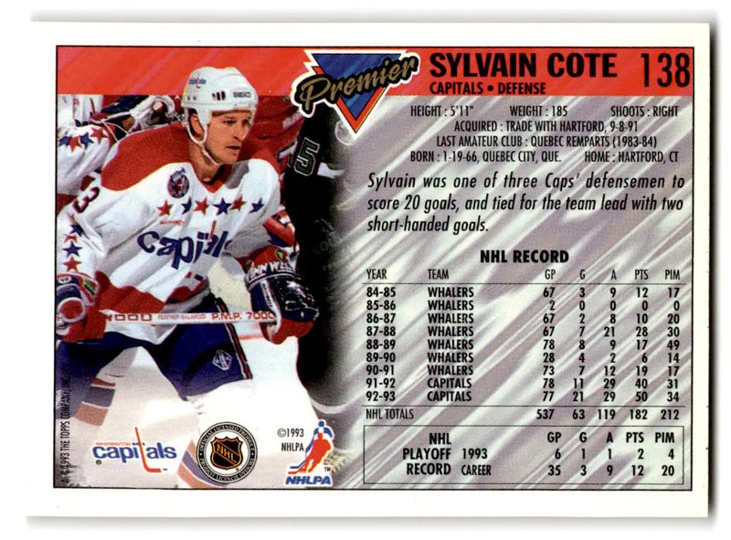 1993-94 Topps Premier #138 Sylvain Cote Gold - Hockey Card Single