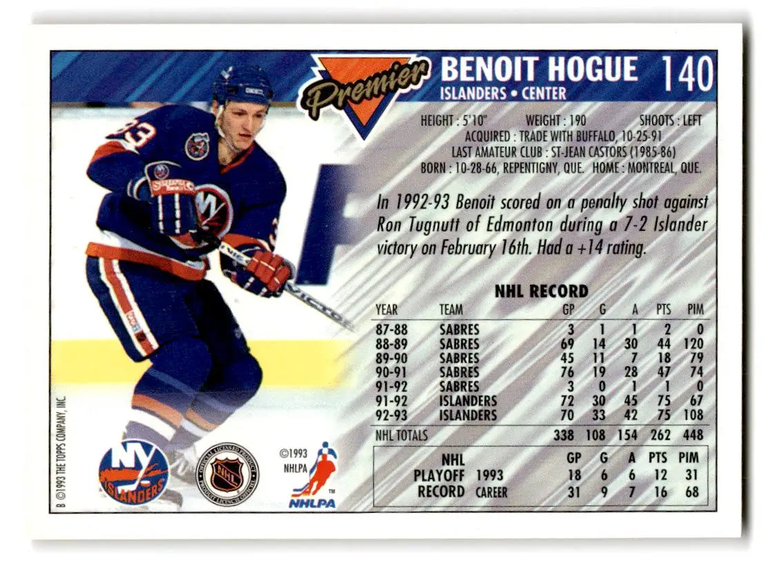 1993-94 Topps Premier #140 Benoit Hogue - Hockey Card Single