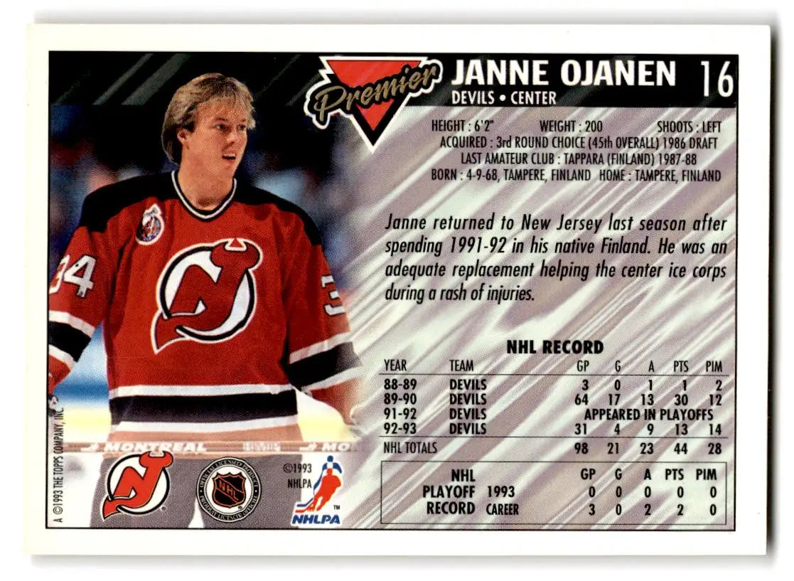 1993-94 Topps Premier #16 Janne Ojanen - Hockey Card Single