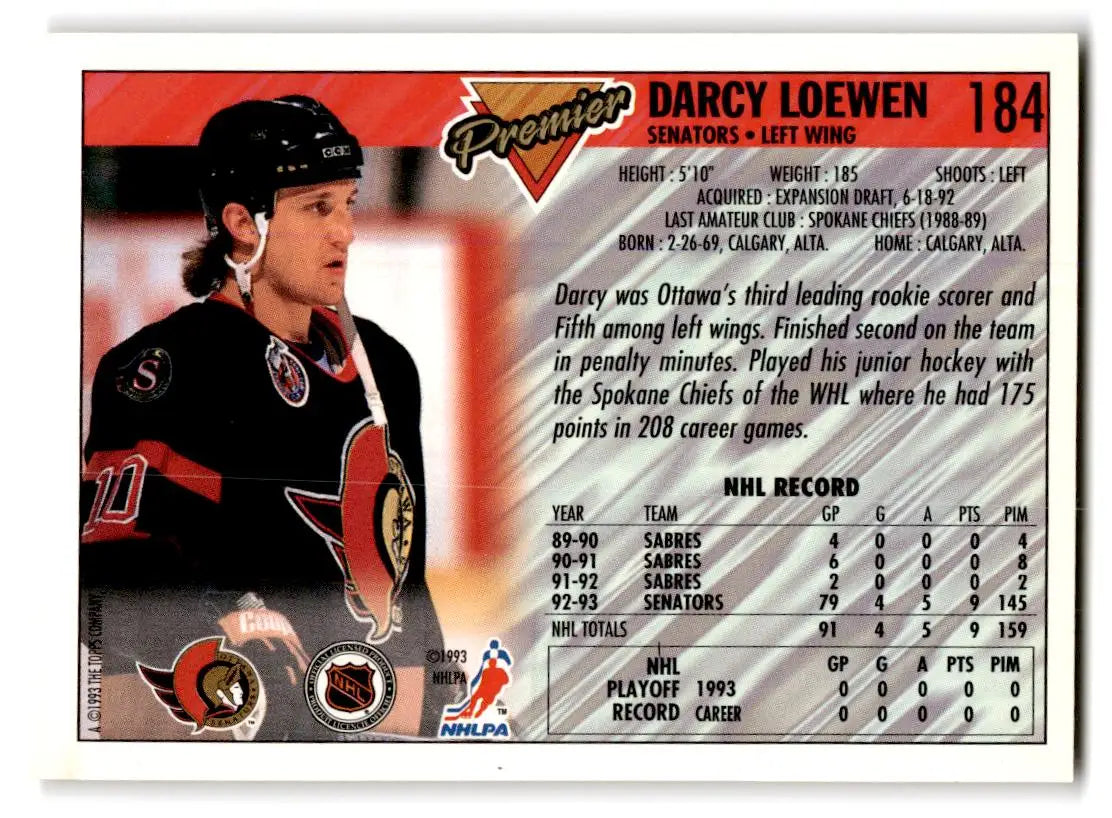1993-94 Topps Premier #184 Darcy Loewen - Hockey Card Single