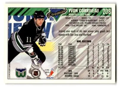 Yvon Corriveau hockey trading card from 1993-94 Topps Premier series