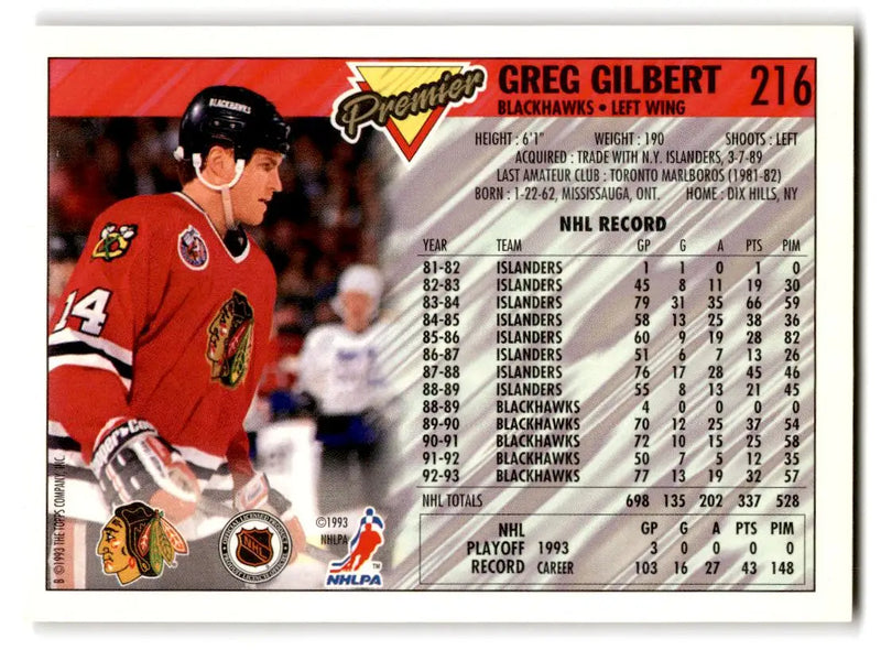 1993-94 Topps Premier #216 Greg Gilbert - Hockey Card Single