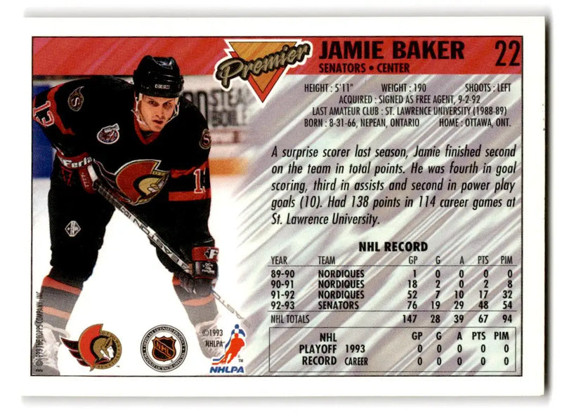 1993-94 Topps Premier #22 Jamie Baker - Hockey Card Single