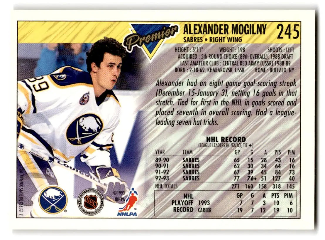 1993-94 Topps Premier #245 Alexander Mogilny - Hockey Card Single