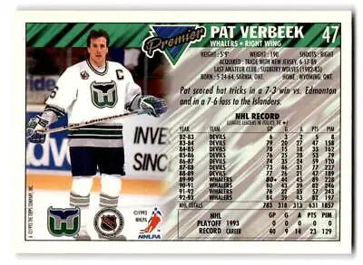 Pat Verbeek 1993-94 Topps Premier #47 trading card image for collectors