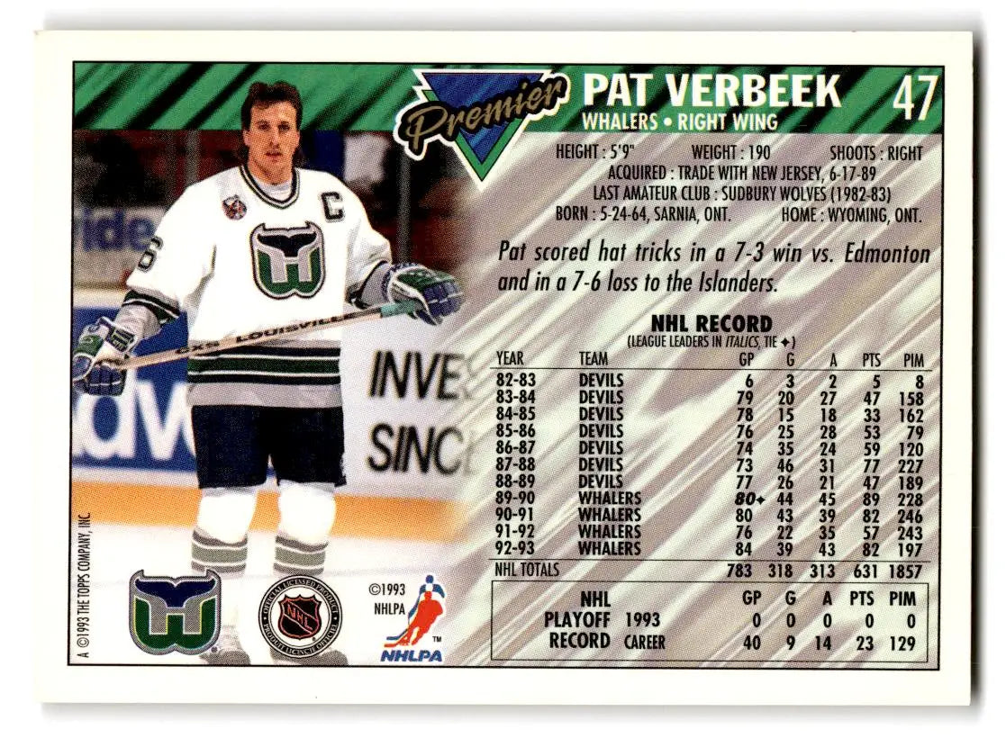 1993-94 Topps Premier #47 Pat Verbeek - Hockey Card Single