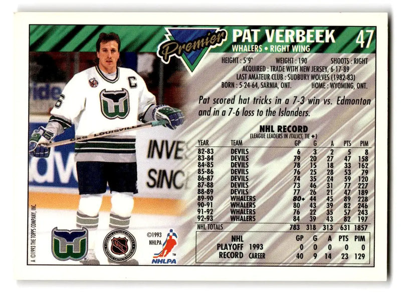 1993-94 Topps Premier #47 Pat Verbeek - Hockey Card Single