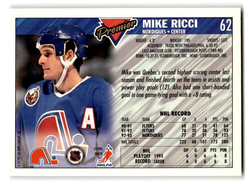 1993-94 Topps Premier #62 Mike Ricci - Hockey Card Single