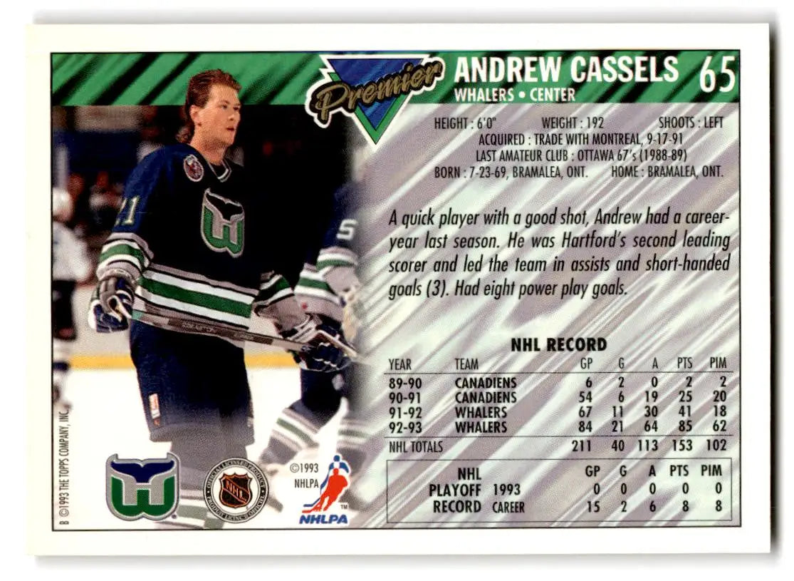 1993-94 Topps Premier #65 Andrew Cassels - Hockey Card Single