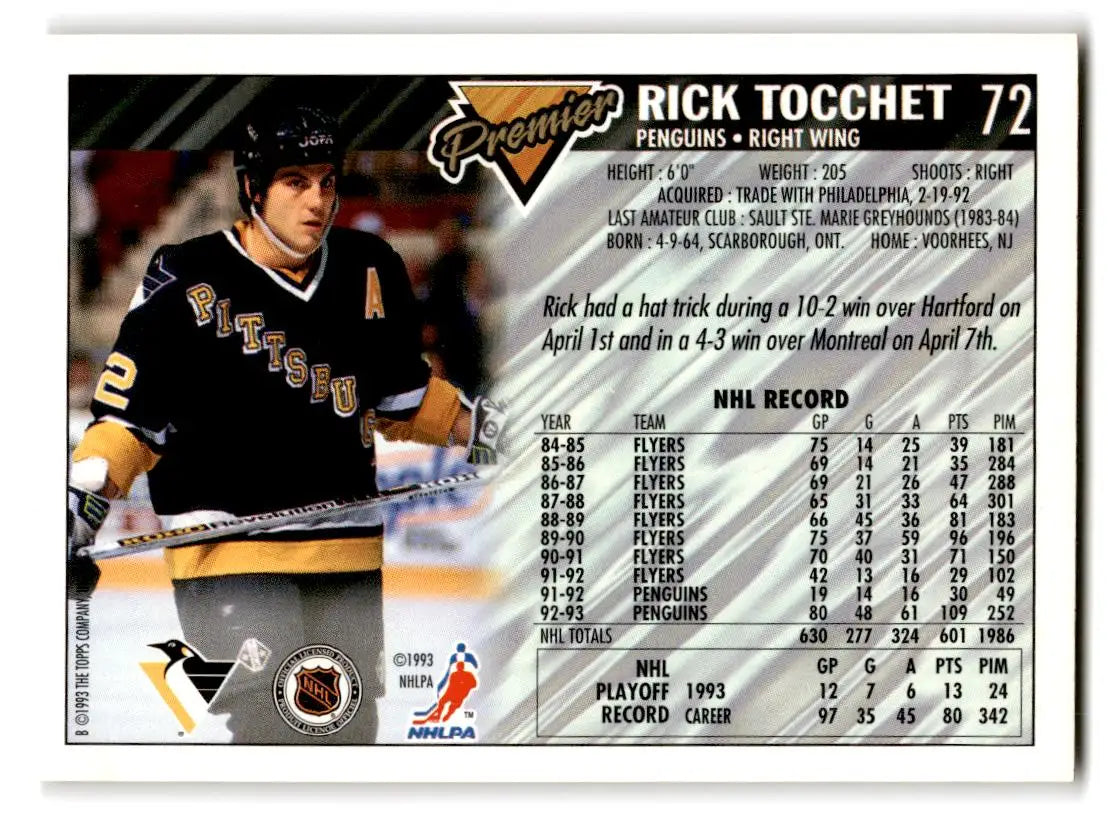 1993-94 Topps Premier #72 Rick Tocchet - Hockey Card Single