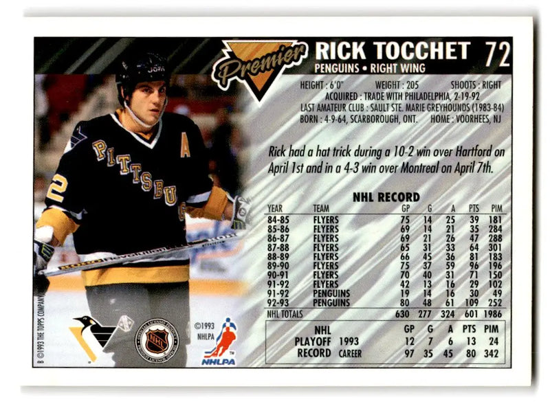 1993-94 Topps Premier #72 Rick Tocchet - Hockey Card Single