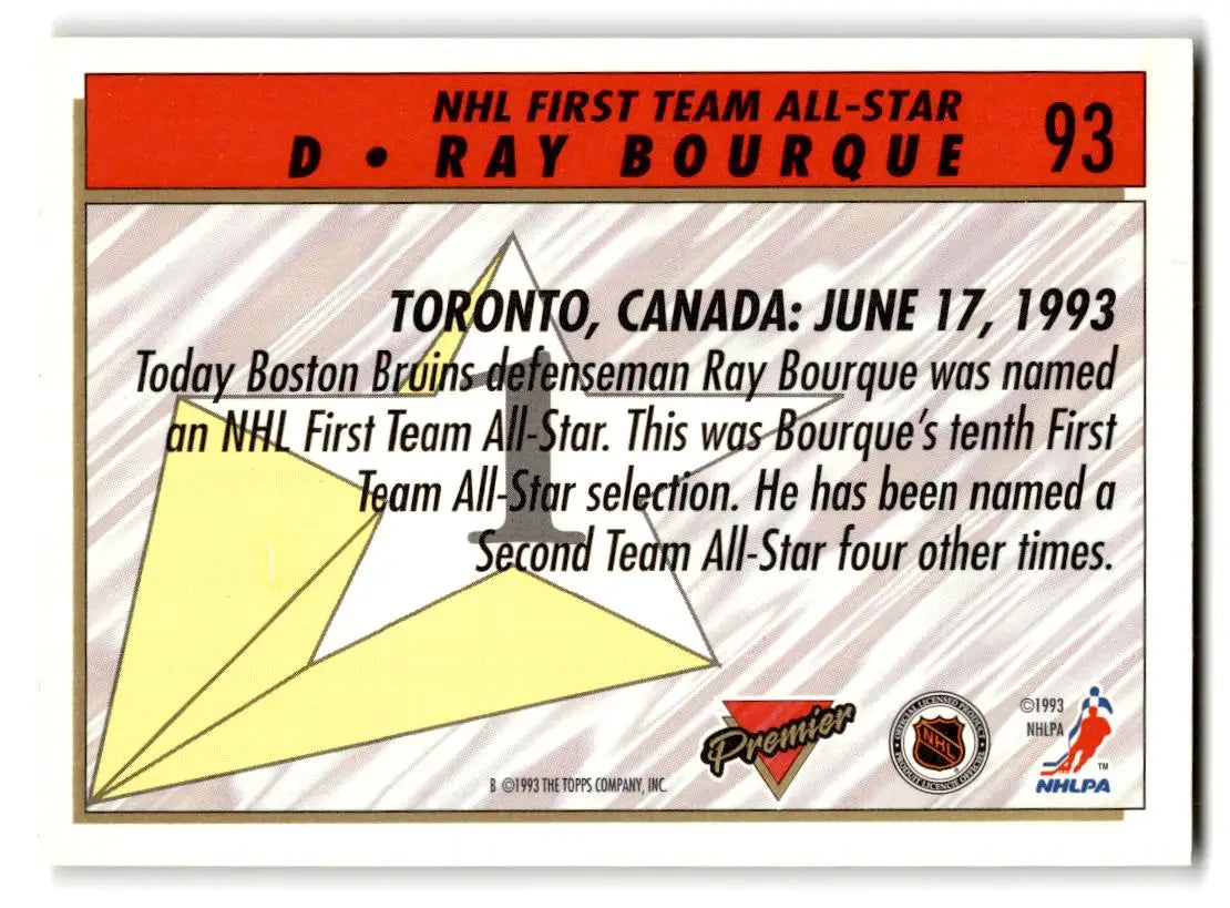 1993-94 Topps Premier #93 Ray Bourque - Hockey Card Single