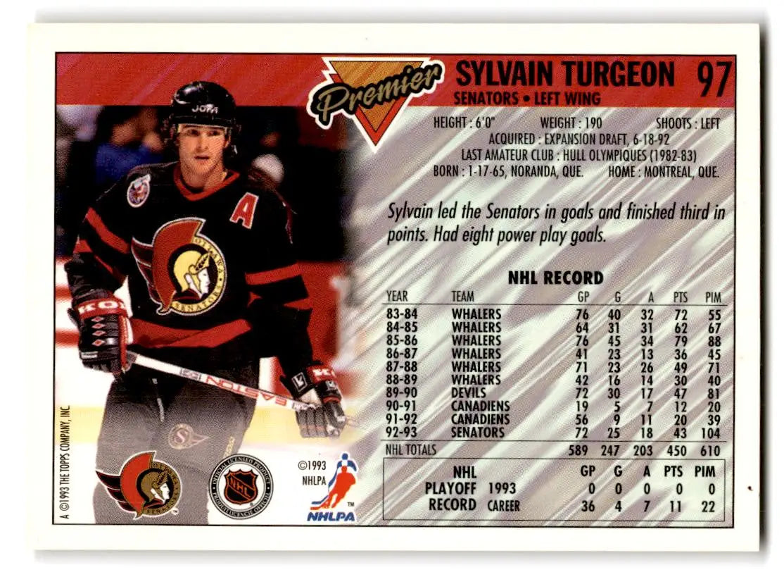 1993-94 Topps Premier #97 Sylvain Turgeon - Hockey Card Single
