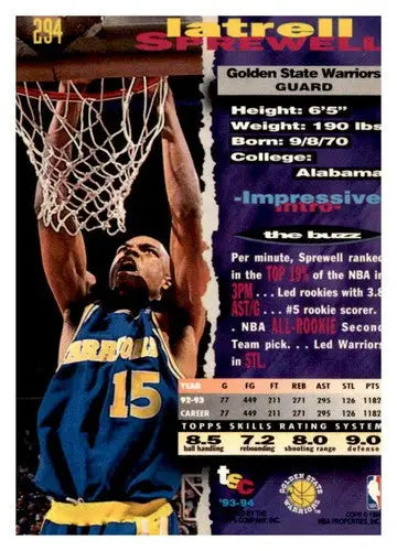 Original gloss of 1993-94 Topps Stadium Club Latrell Sprewell Warriors basketball card