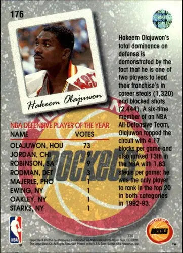 Original gloss Hakeem Olajuwon basketball card from 1993-94 Upper Deck Rockets