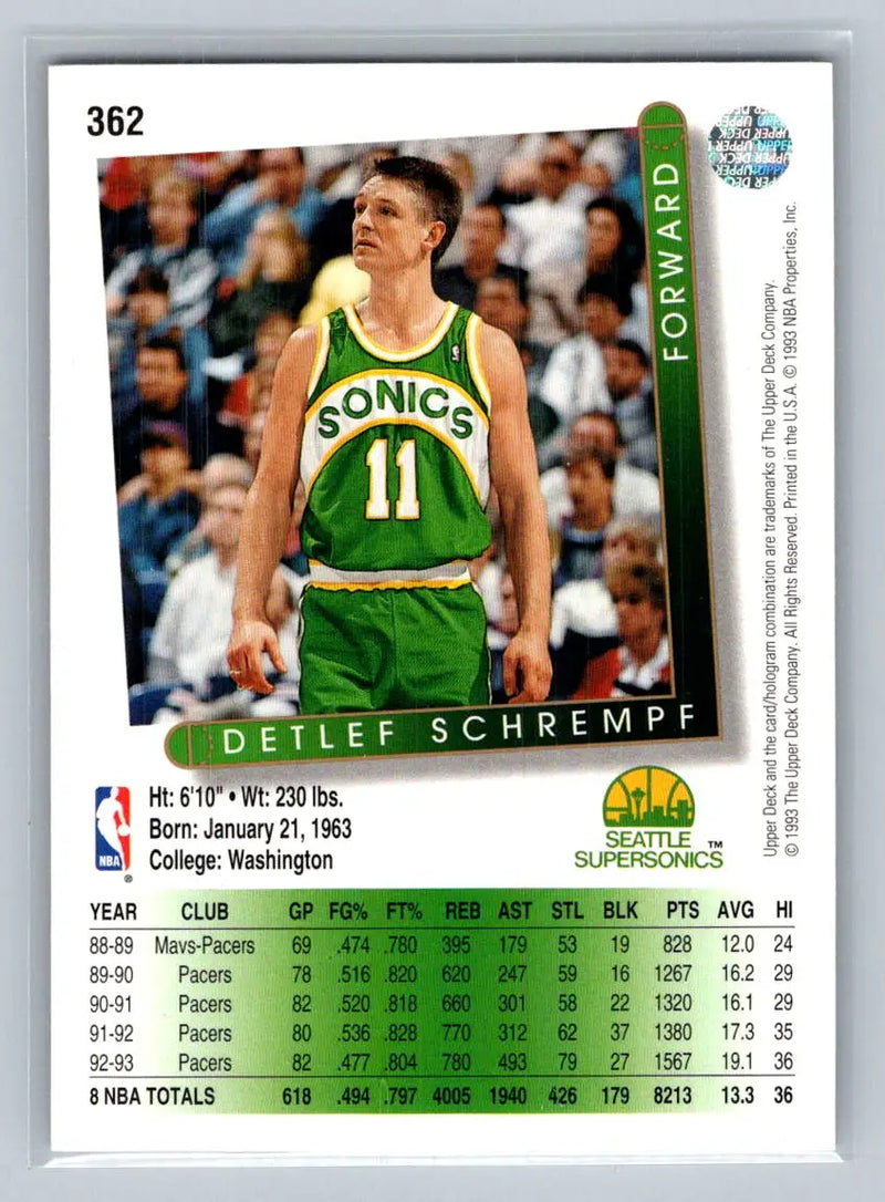 1993-94 Upper Deck #362 Detlef Schrempf Seattle SuperSonics - Basketball Card Single