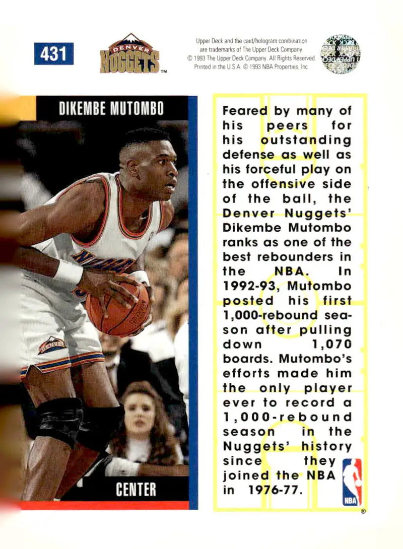 1993-94 Upper Deck #431 Dikembe Mutombo - Basketball Card Single