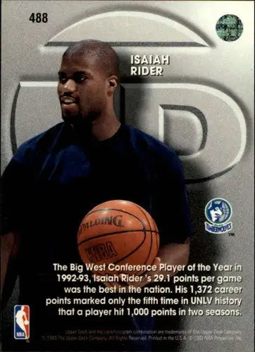 1993-94 Upper Deck #488 Isaiah Rider NM Near Mint Timberwolves TP ID:82486 - Basketball Card Single