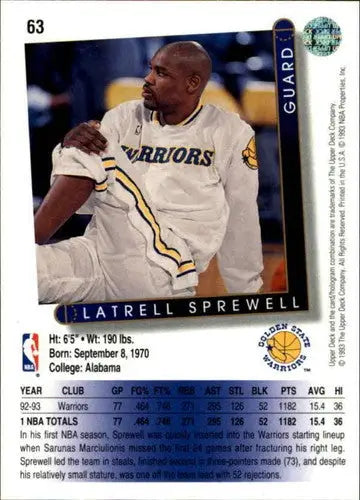 1993-94 Upper Deck #63 Latrell Sprewell NM-MT Warriors - Basketball Card Single
