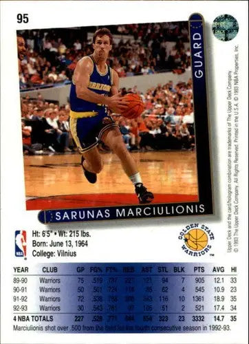Original gloss Upper Deck Sarunas Marciulionis basketball card from 1993-94 Warriors series