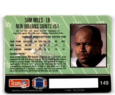 Sam Mills football card from Action Packed 1993 Orleans Saints collection