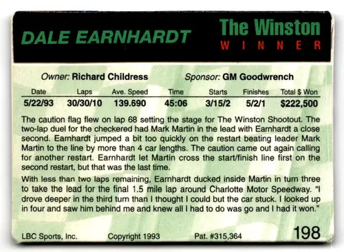 1993 Action Packed #198 Dale Earnhardt NM-MT ID:81301 - Racing Card Single