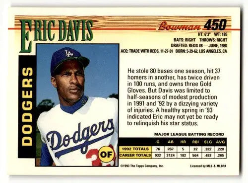 Eric Davis Los Angeles Dodgers baseball card from 1993 Bowman product