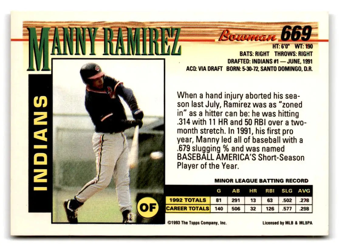 1993 Bowman #669 Manny Ramirez - Baseball Card Single