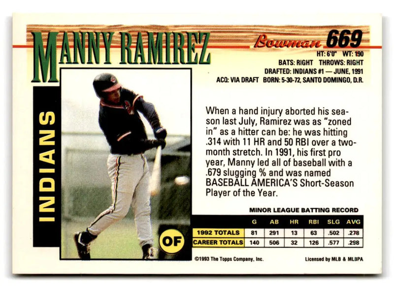 1993 Bowman #669 Manny Ramirez - Baseball Card Single