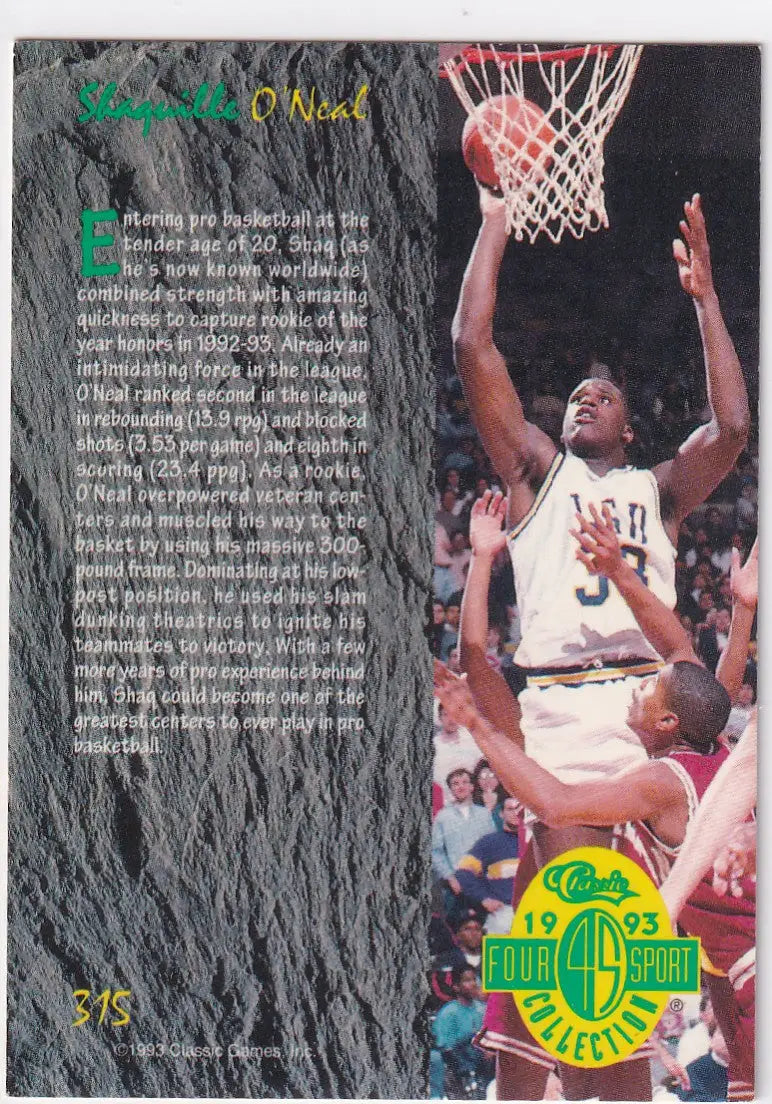 1993 CLASSIC #315 SHAQUILLE ONEAL- ORLANDO MAGIC - Basketball Card Single