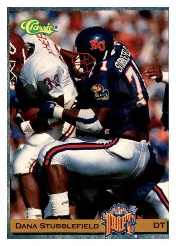 Original gloss 1993 Classic Dana Stubblefield football card featuring Simply Sandoval artwork