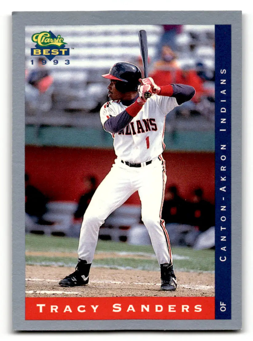1993 Classic Best Tracy Sanders baseball card featuring Canton-Akron Indians player