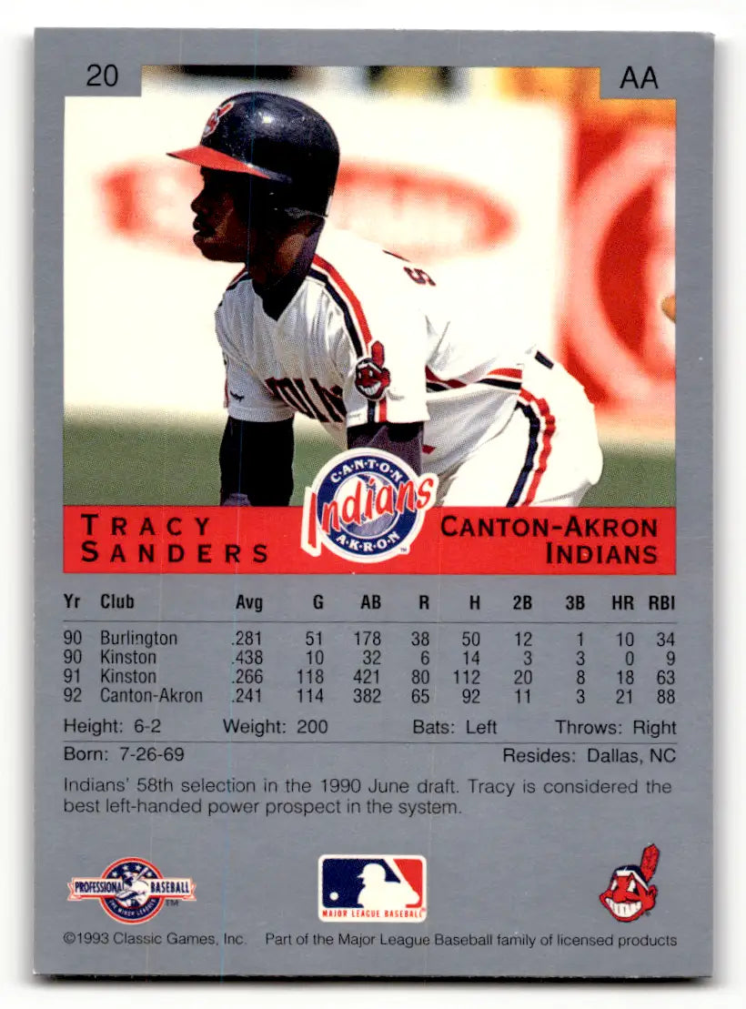 1993 Classic Best Tracy Sanders baseball card of Tracy Sanders for Canton-Akron Indians