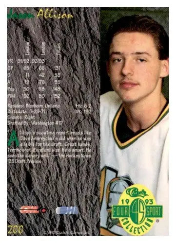 1993 Classic Four Sport #200 Jason Allison EX/NM ID:65098 - Hockey Card Single